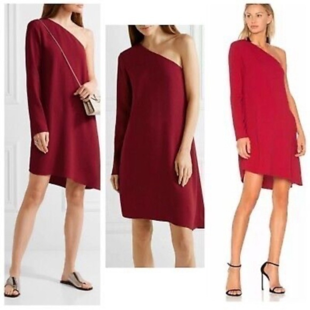 Theory Sintsi One Shoulder Asymmetrical Crepe Dress in Crimson Red NWT Womens 0